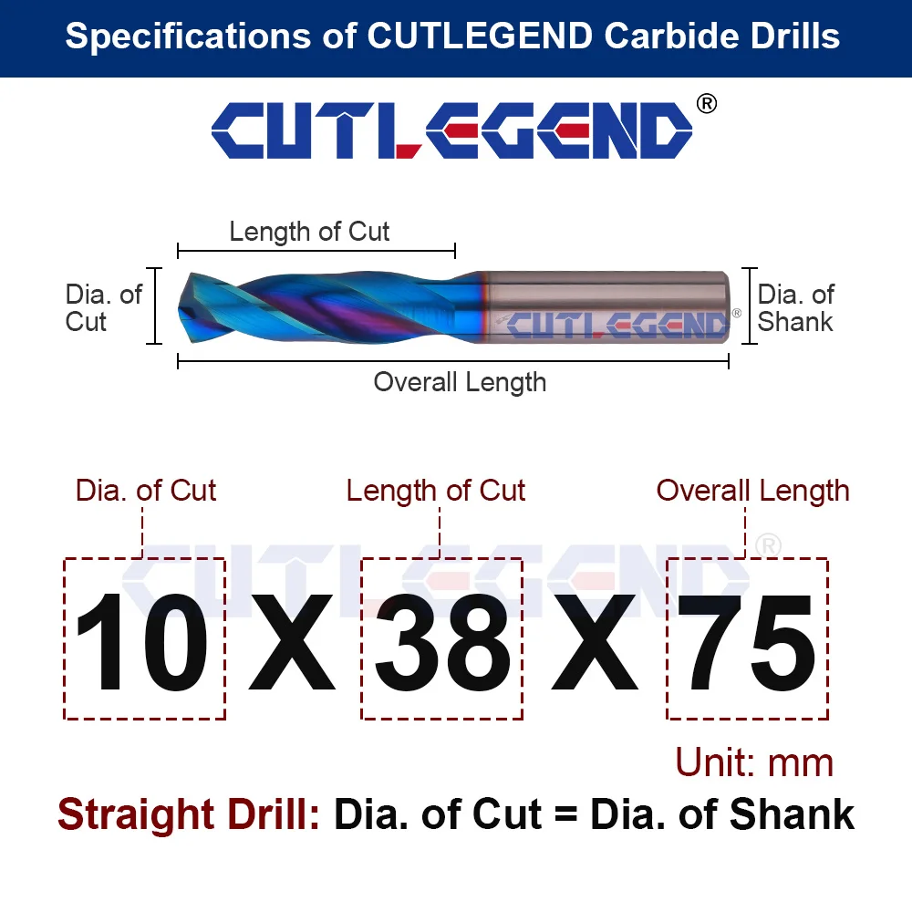 CUTLEGEND HRC70 Vollhartmetall-Bohrer Nano-Blau-Beschichtet Gerader Schaft Hartmetall-Spiralbohrer 1,0-17mm für gehärteten Stahl – Detail 2