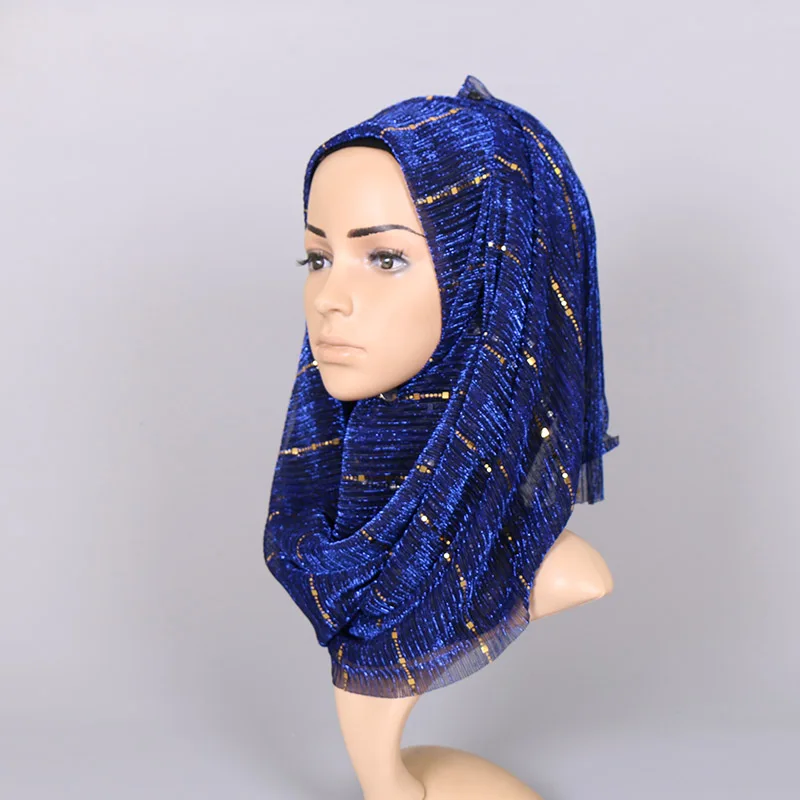 Fashion Glitter Paillette Lurex Polyester Hijab Scarf For Woman Solid Color Wrinkle Shawl Shiny Party Stoles Headband 180*65cm