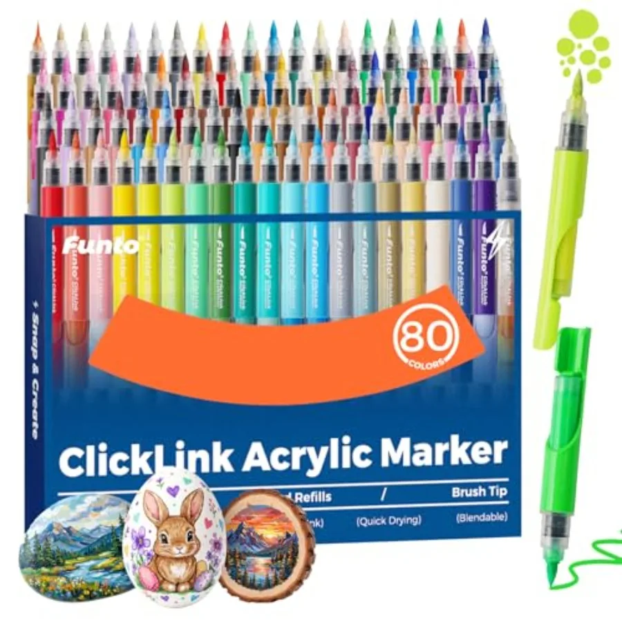 ClickLink Refillable Acrylic Paint Markers Brush Tip Acrylic Paint Pens with Visible Ink Refills Custom Dual-Color Snap Design