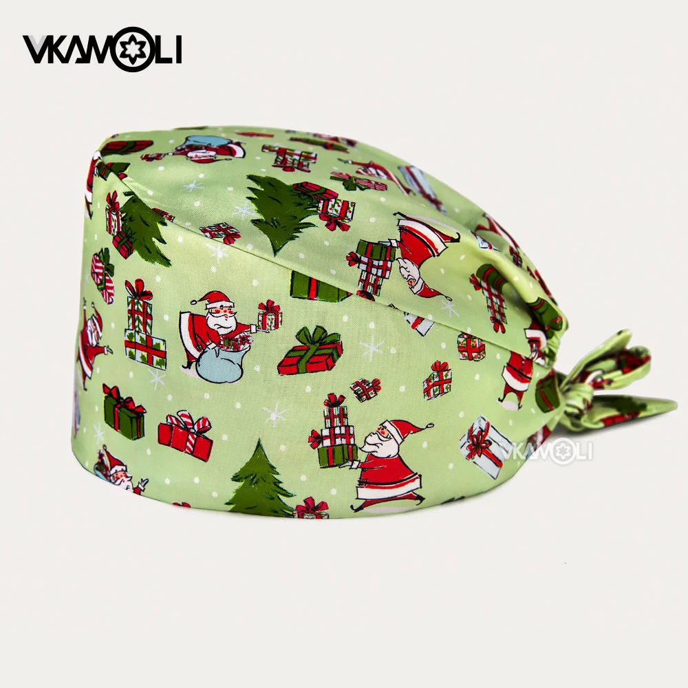 クリスマス サンタクロース プリント 病院 医師 看護師 ダストキャップ 再利用可能なスクラブハット