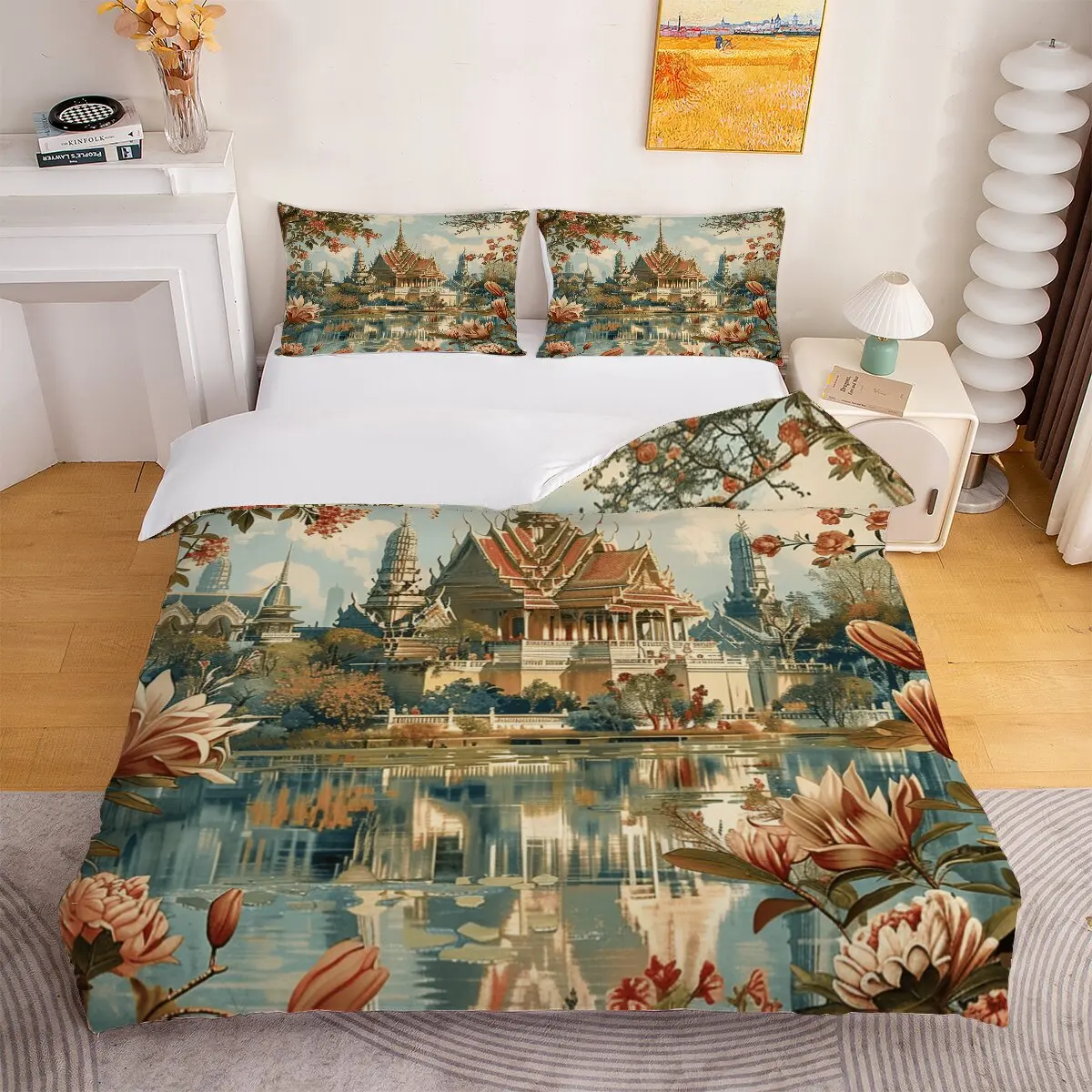 Thai Royal Palace  duvet cover   Floral pattern  1 duvet cover, 2 pillowcases, 3 pieces