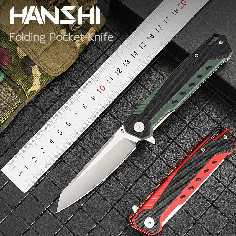 

Складной нож HANSHI D2 со стальным лезвием для подарка, Ручка G10, карманный нож для повседневного использования, кемпинга, охоты