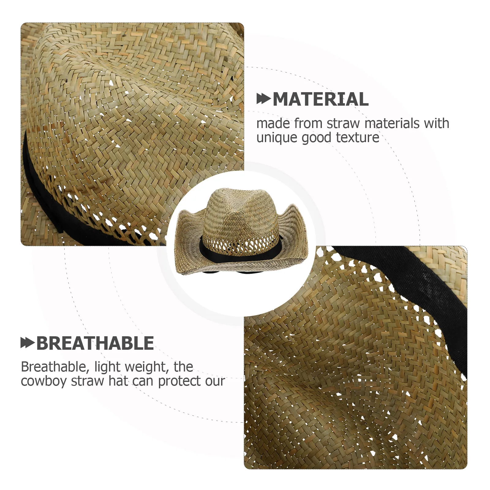 

1pc Classic Straw Cowboy For Men Wide Brim Sun Protection Hat Outdoor Beach Lightweight Breathable Men'S Straw Hats Rustic Style