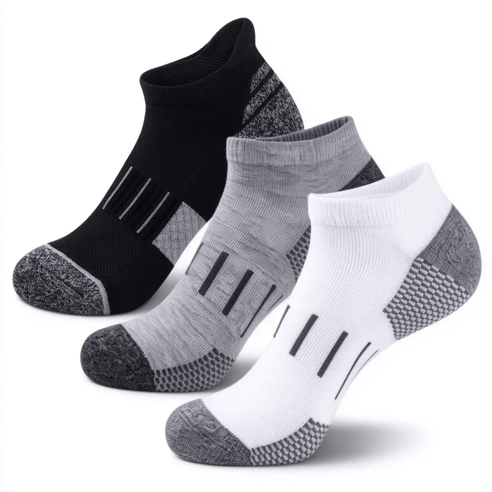 Men Solid Color Sports Socks Low Top Cushioning Running Socks Anti Odor Sweat Absorbing Breathable All Season Leisure Socks