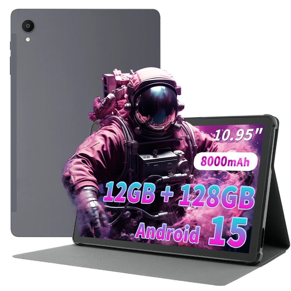Android 15 tablet 2025 comprimidos android de 10.95 polegadas, 12gb + 128gb + 1tb expandir, suporte de carregamento rápido de 18w, octa-core, bateria de 8000mah