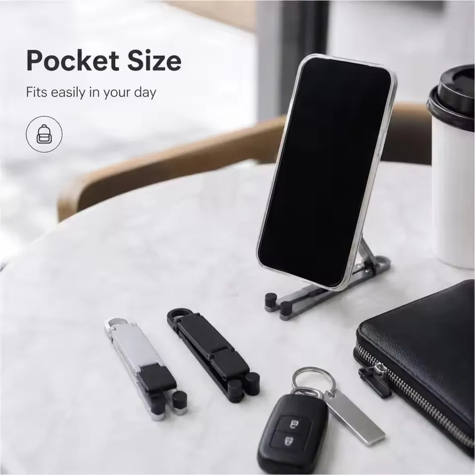 Foldable Keychain Phone Stand Multi-Angle Adjustable Lightweight For iPhone Samsung Universal Holder Triangle Bracket for Travel view 3