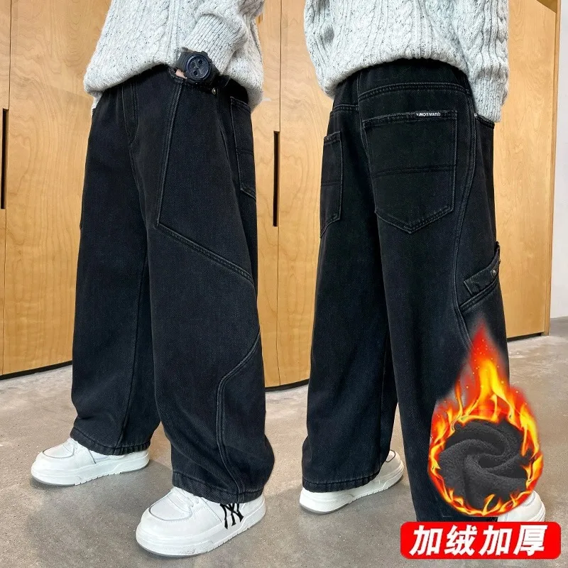 UNITIM Kinder-Jungenhosen Herbst 4-14 Jahre Kinder-Jungen-Jeanshosen Locker Sitzende Winter-Samt-Warme Jugendliche Jungen-Jeans – Detail 7