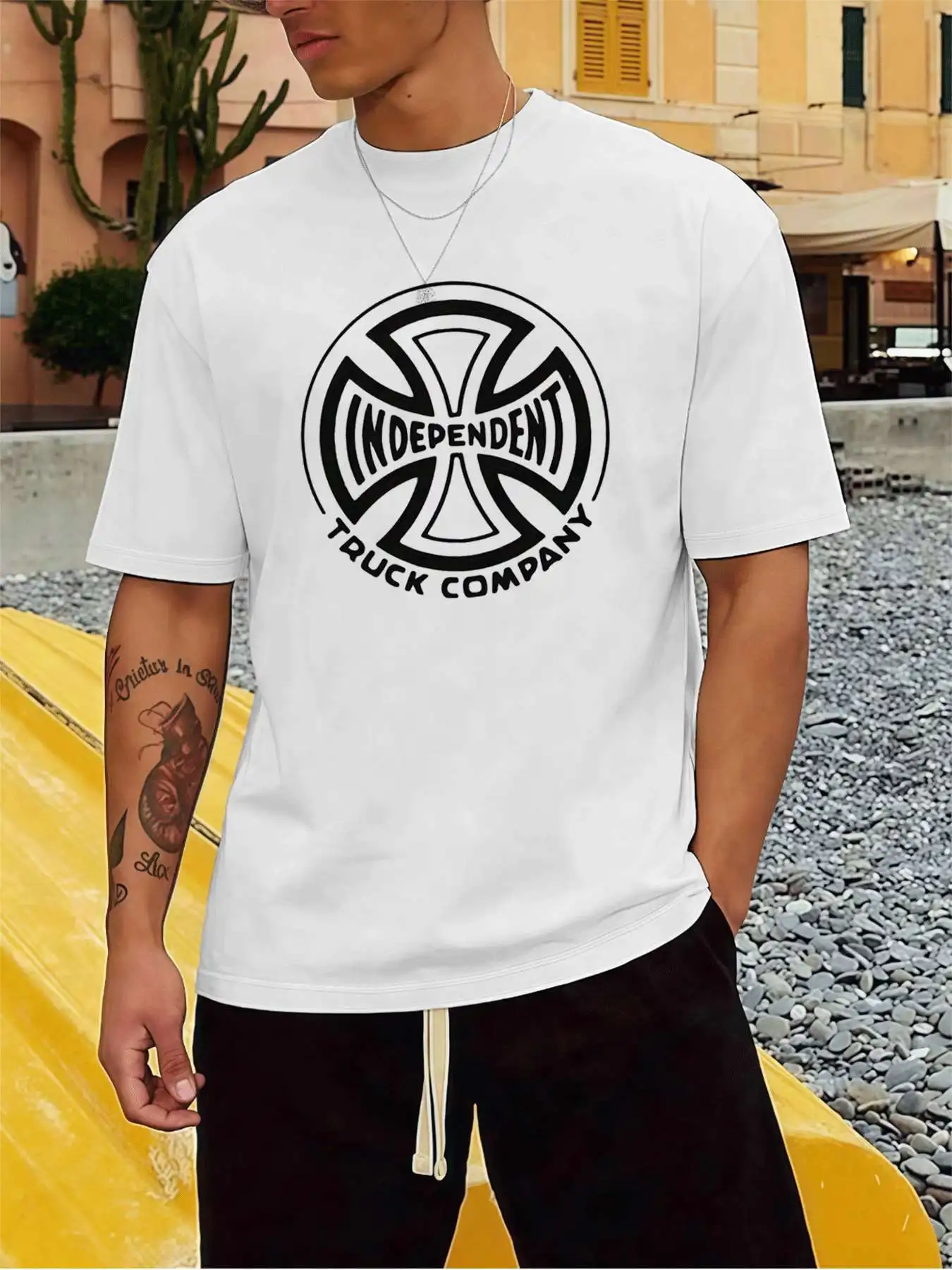 

Мужская футболка с независимым грузовиком, 220 г/м2, новая летняя повседневная футболка с круглым вырезом из чистого хлопка с короткими рукавами