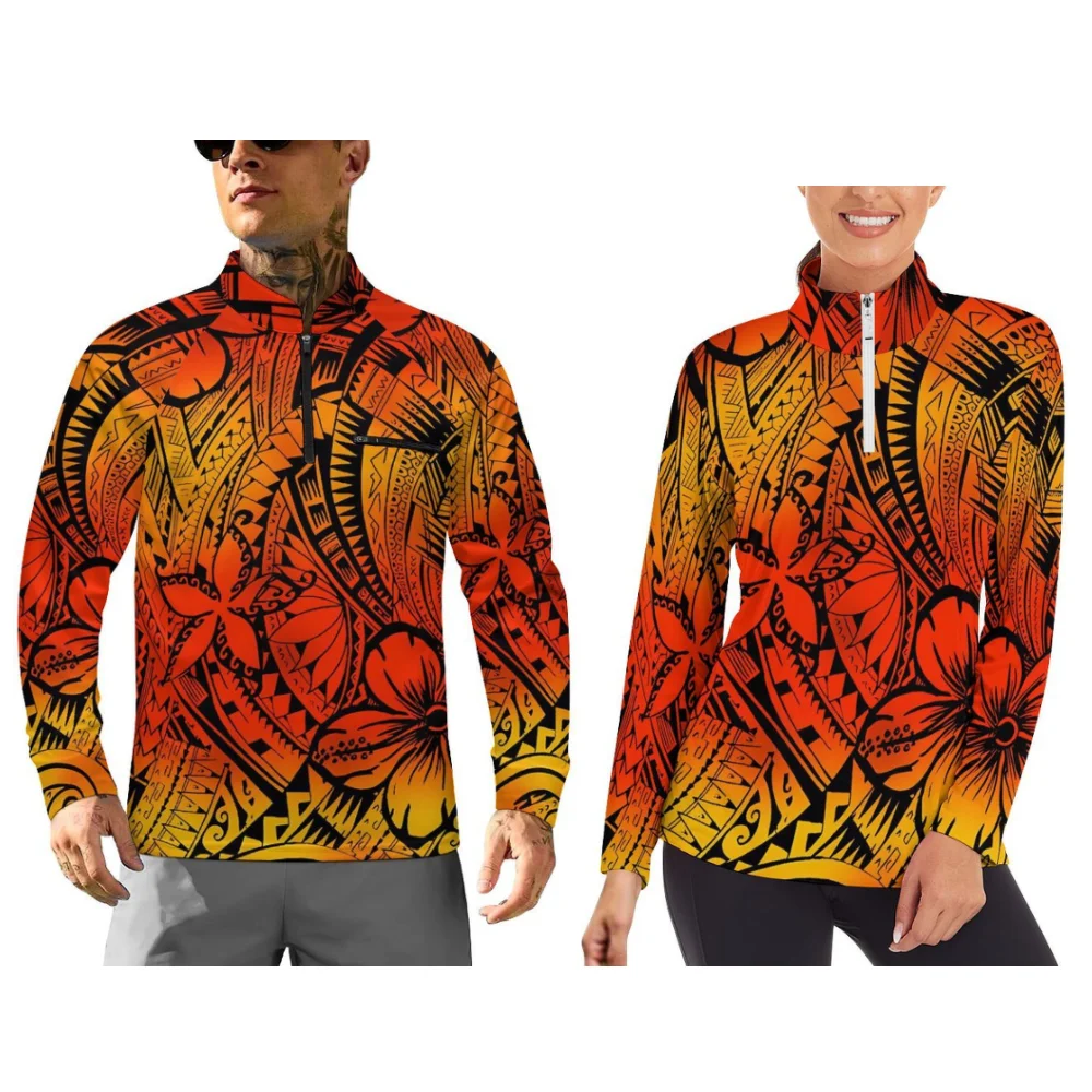 

Long-Sleeved Sportswear For Couples In Autumn And Winter With Polynesian Floral Pattern Prints And Customizable Patterns