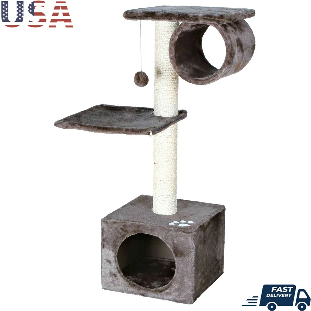 

Multi-Level Cat Tree 41.7" with Scratching Posts Condo Plush Platforms Pom-Pom Toy Ideal Climbing Playing Relaxing