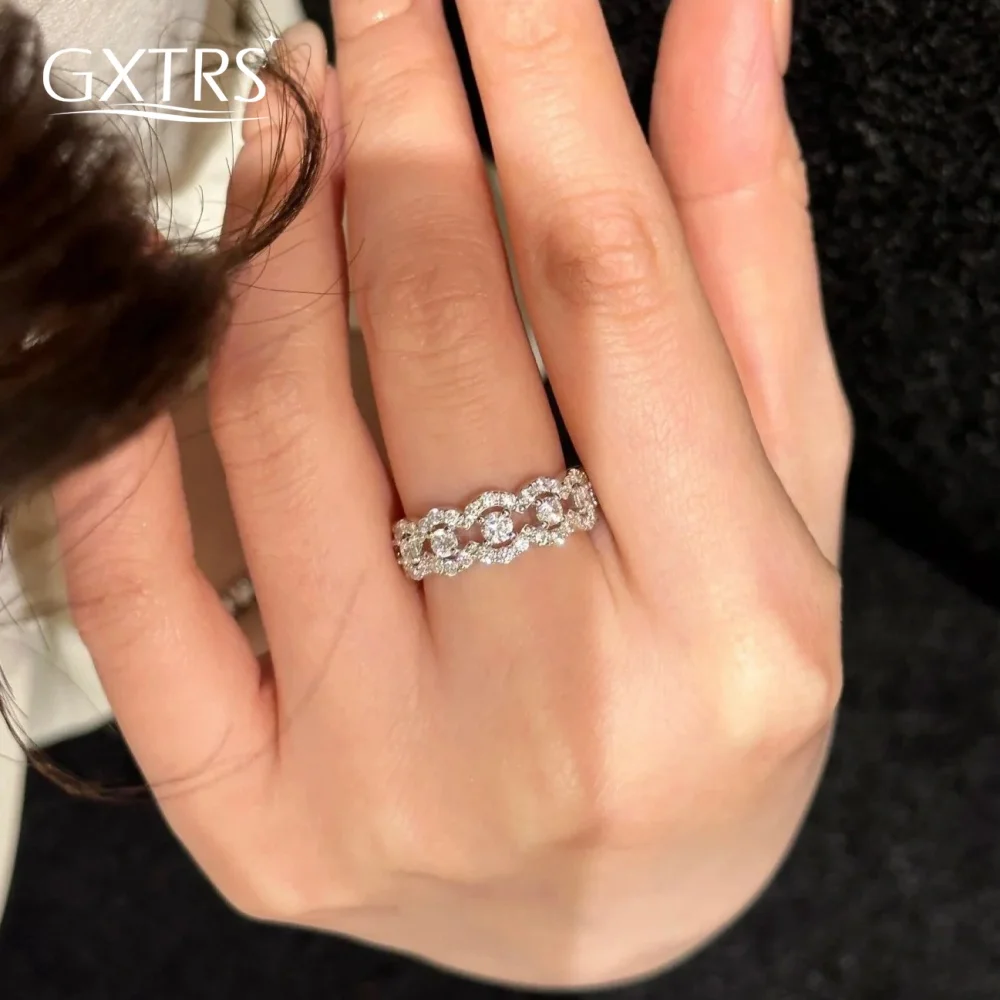 

GXTRS Real Moissanite Hollow-out Rings For Women S925 Silver Lab Diamond Lace Design Eternity Band Gifts Fine Jewelry Certified