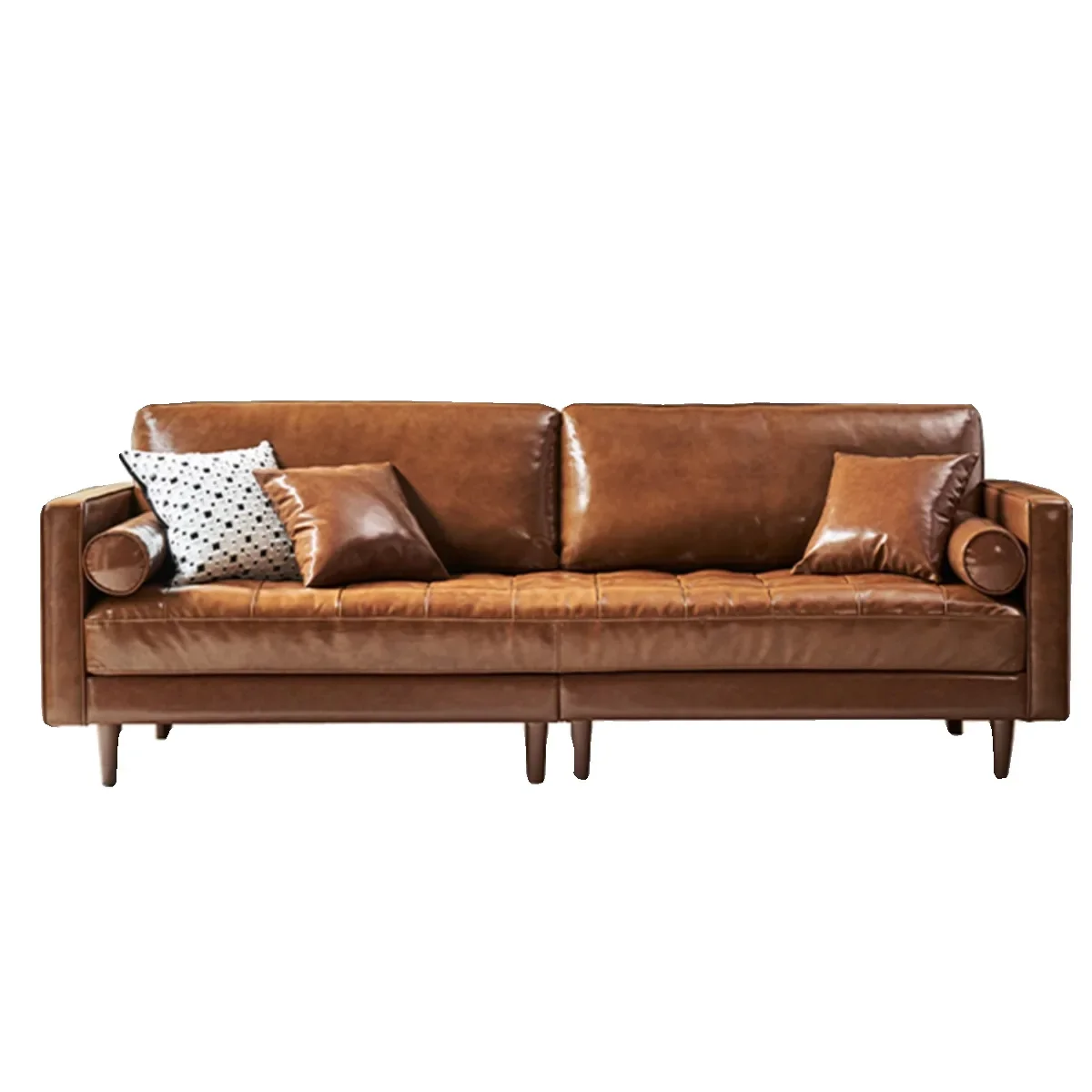 

Retro oil wax leather medieval sofa, first floor, small apartment living room Nanyang wind straight row light coffee