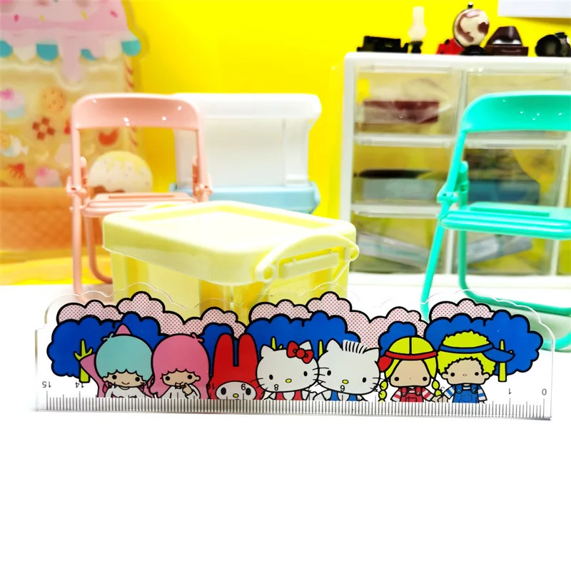 Imagem -04 - Plastic Cartoon Régua Grupo Alta Transparência Ferramentas de Desenho Papelaria Atacado Sanrio Hello Kitty Melody Kuromi 10 Pcs 20 Pcs