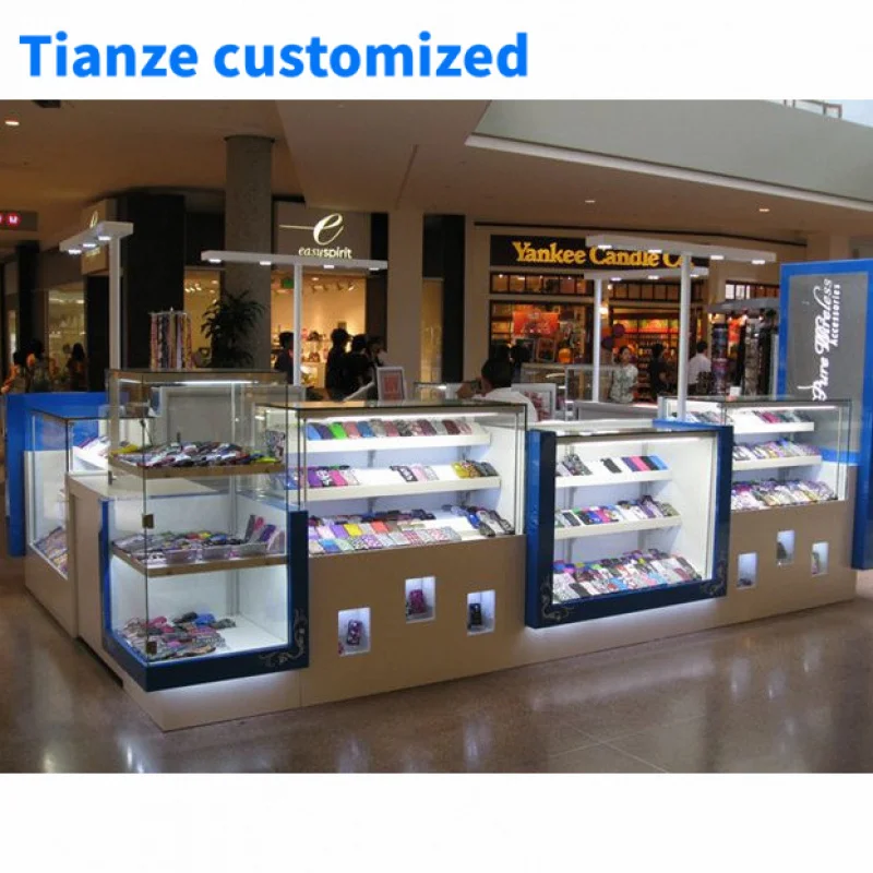 （customized）Boutique Mall Kiosk Phone Cell Phone Accessory Display Showcase Wood Cell Phone Accessory Display Showcase