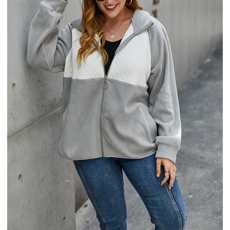 

Women's fashion long-sleeved lapel coat, color matching plus size, new style, autumn pocket casual coat,