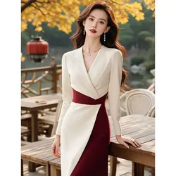 High Society Temperament Goddess Style High-end Exquisite Dignified Atmospheric High-end Formal Occasion Contrasting Dress