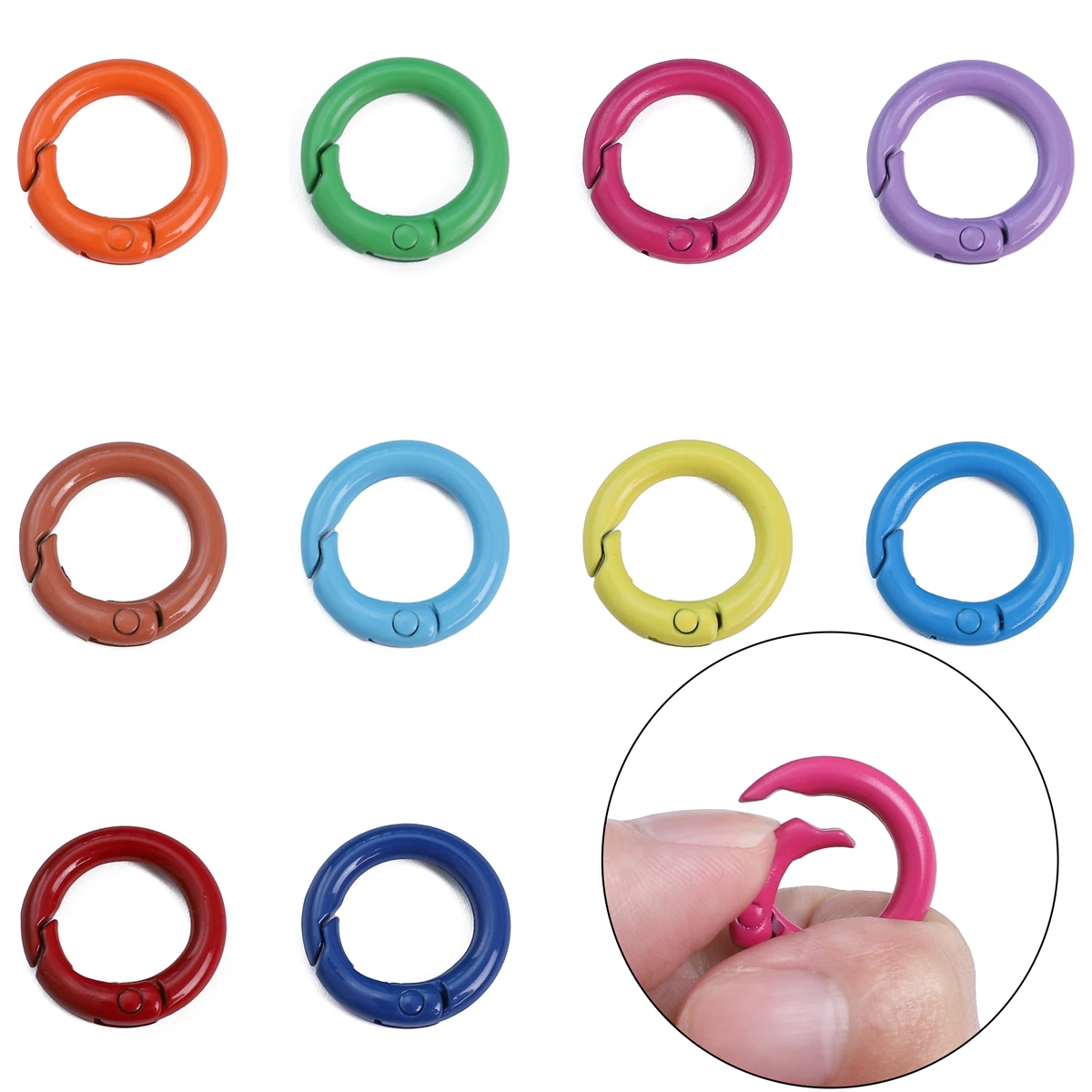 About10Pcs Randomly Mixed Color Alloy Spray Painted Circular Keychain DIY Jewelry Accessories Spring Opening Ring
