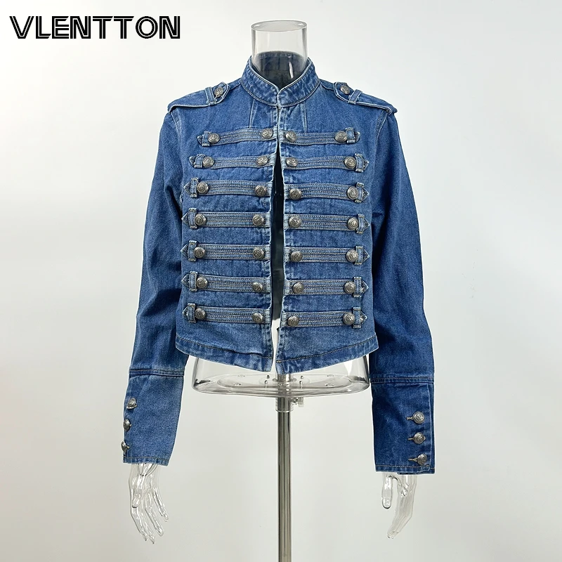Women’s Vintage Double-Breasted Short Denim Jacket