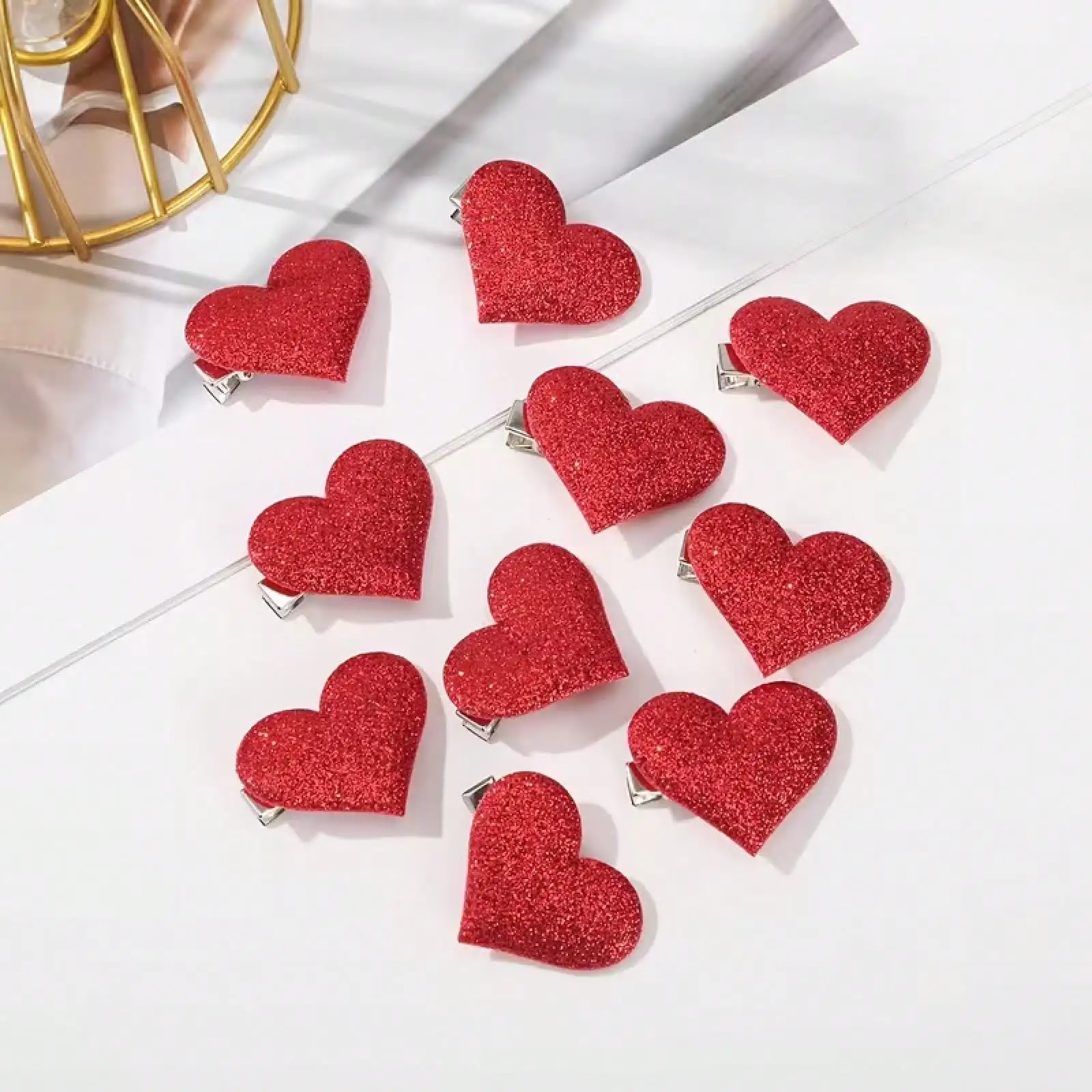 

Set of 10 Glittery Heart Barrettes - Sweet & Classic Hair Accessories, Ideal for Adding a Touch of Glam to Daily Looks and Dates