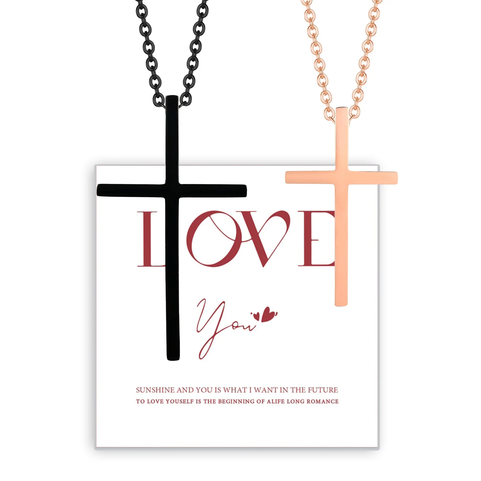 الفولاذ المقاوم للصدأ الصليب قلادة قلادة للأزواج ، ارتفع الذهب واللون الأسود ، سحر الصليب الصليب قلادة