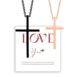 Stainless Steel Cross Pendant Necklace for Couples, Rose Gold and Black Color, Charm Crucifix Cross Necklace