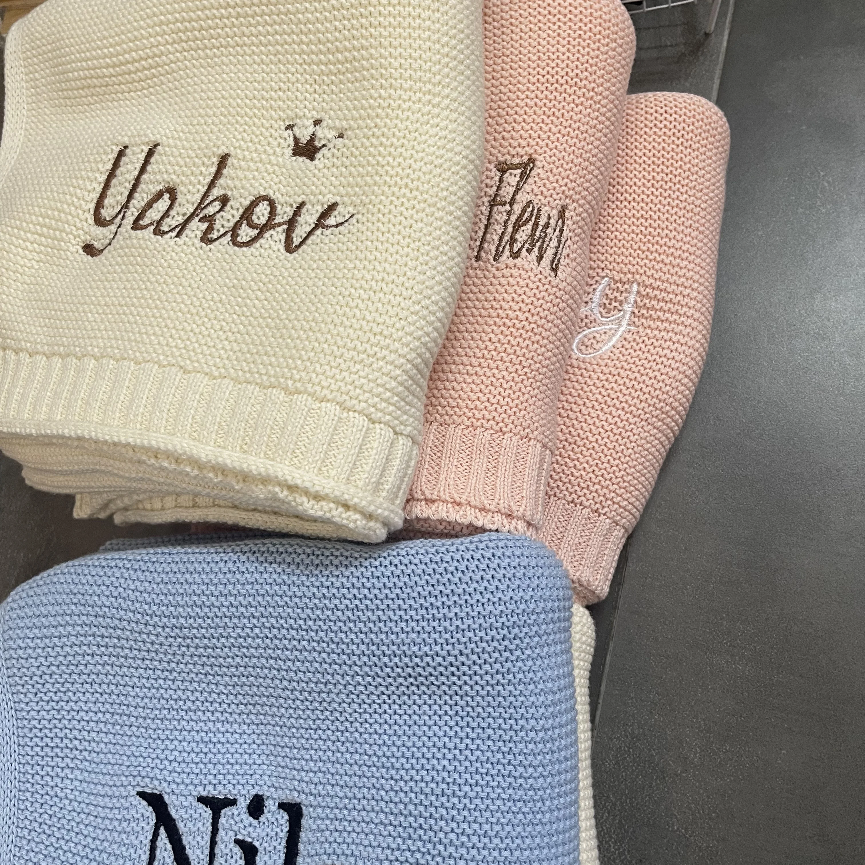 Knitted Baby Blanket Personalized Name Baby Shower Newborn Baby Gift Soft Breathable Blanket Embroidered Kids Cotton Nap Blanket