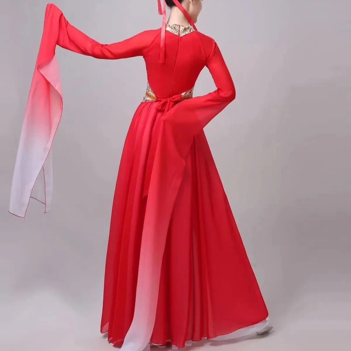 여성 전통 중국 민속 무용복 클래식 워터 슬리브 댄스 의상 한푸 무대 의상 공연 의상