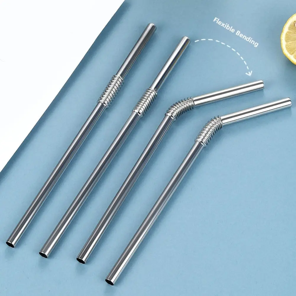 2/4pcs Flexible 304 Stainless Steel Straws Bendable Reusable Straws  For Compatibility With Common Cup And Bottle Sizes