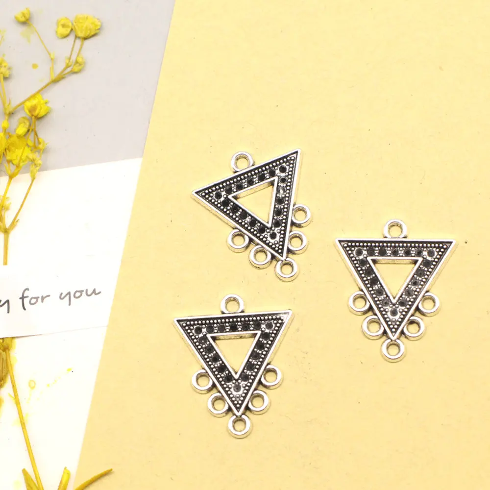 Diy Jewelri Antiqu Earring Connector Triangle Antique Silver Color Pendants And Necklaces 23x25mm 10pcs