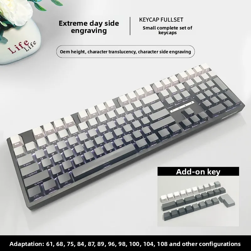 Side Transparent Gradient Polar Daytime Dust Bean Paste Matcha Height Side Engraved Transparent PBT Mechanical Keyboard Keycaps
