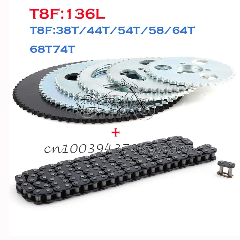 1Set 47cc 49cc T8F Chain 136 Links and 38 44 54 58 64 74 Teeth Sprocket For Mini Moto Atv Quad 2 Stroke Engine Modified Parts