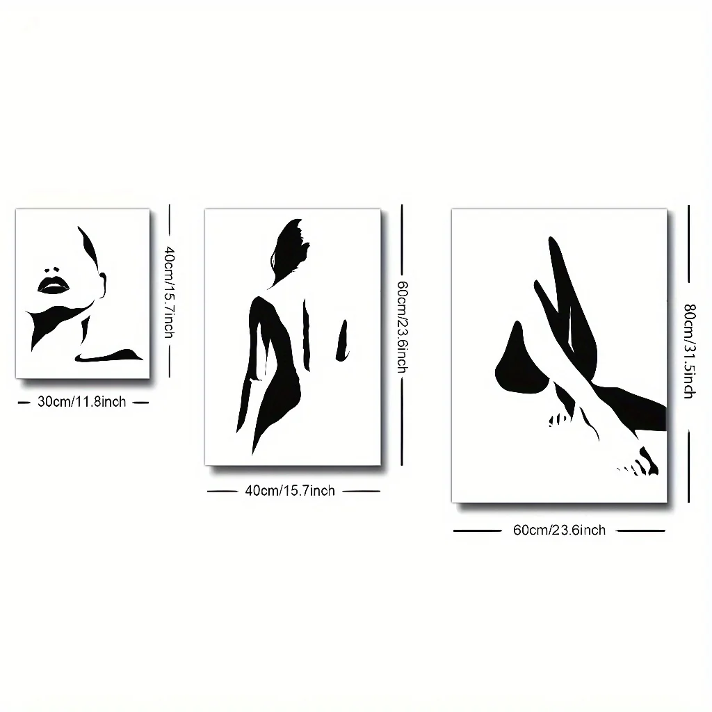 مجموعة ديكورات قماشية بدون إطار مكونة من 3 قطع، فن أنيق لكل زاوية من فن تجريدي منزلي، ملصق أزياء نسائي، C #4