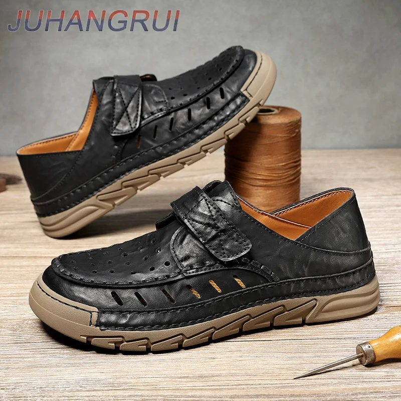 Large-sized 46 Hollowed-out Breathable Mens Shoes Soft-soled Anti-slip Casual Shoes Men's Leather Shoes Business Casual Loafers