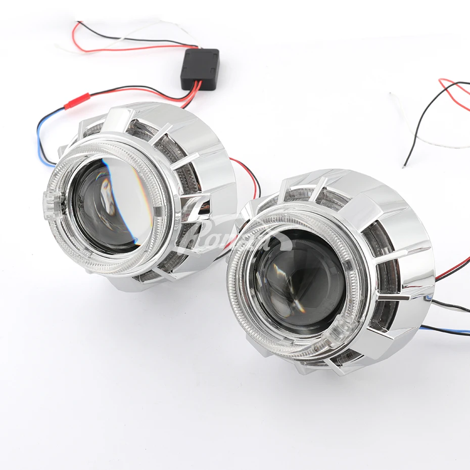 RONAN 2.5inch Bi-Xenon Projector Lens Headlight with LED Dual Angel Eyes Shrouds Retrofit H4 H7 Car Styling Using H1 Bulb