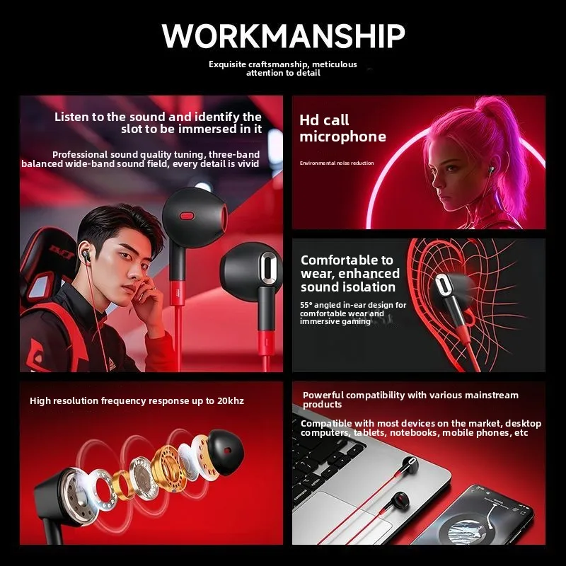3.5mm Wired Earbuds Dual Dynamic Driver HiFi Bass Noise Isolating Gaming In-Ear Earphones for Phone Laptop PC Sports Music image 6
