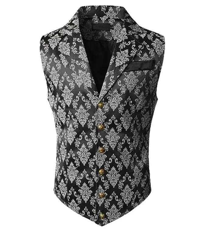 

Victorian Floral Jacquard Men Suit Vest Formal Business Lapel Single Breasted Slim Fit Waistcoat Wedding Banquet Party Tops