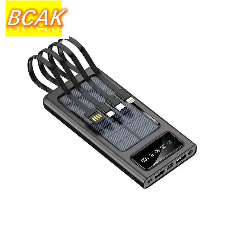 BCAK 200000mAh 300000mAh 500000MAH Solar Power Bank, Convenient Ultra-thin Built-in Cable, Outdoor Camping Mobile Power Supply