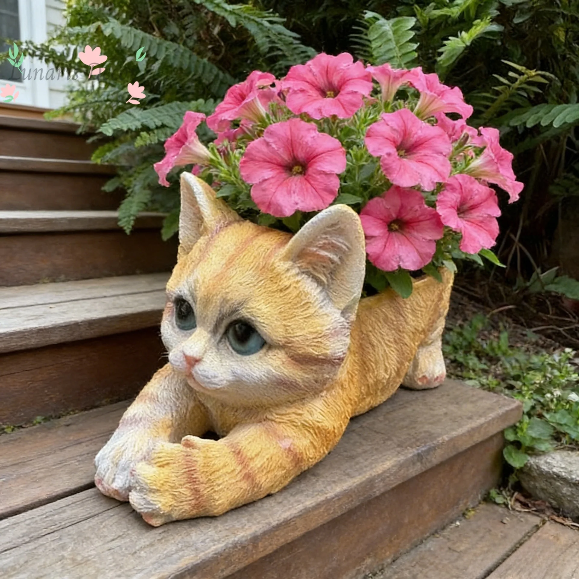 Cross-border kitten flower pot courtyard garden planting green plant decoration cute simulation cat animal resin ornament