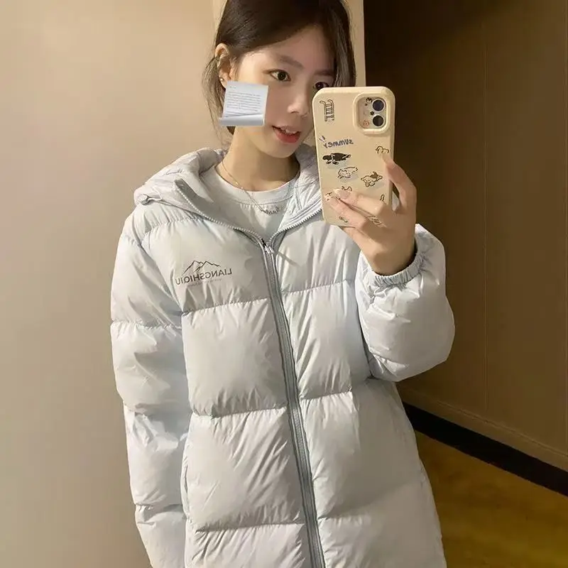 Coreano sle azul com capuz algodão jaet feminino inverno thi quente estudante versátil pão sle tamanho pequeno na moda casaco de algodão