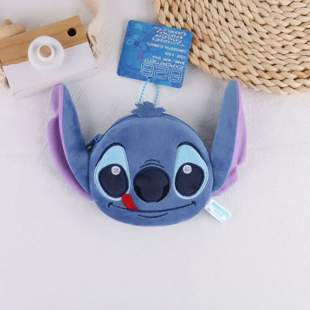 Monedero de felpa Kawaii Disney Stitch, figura de Anime de dibujos animados Kawaii, bolsas para auriculares de Ángel, tarjetero, bolso escolar, colgante, regalos para niños