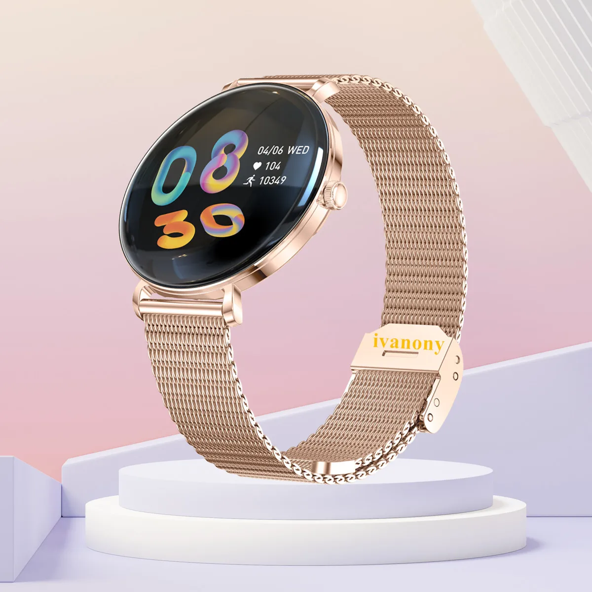 ساعة ذكية معدنية باللون الذهبي الوردي للنساء تعمل بتقنية البلوتوث ومراقبة الصحة وأقراص مخصصة لتتبع اللياقة البدنية Amoled ساعة ذكية لنظام Android IOS #1