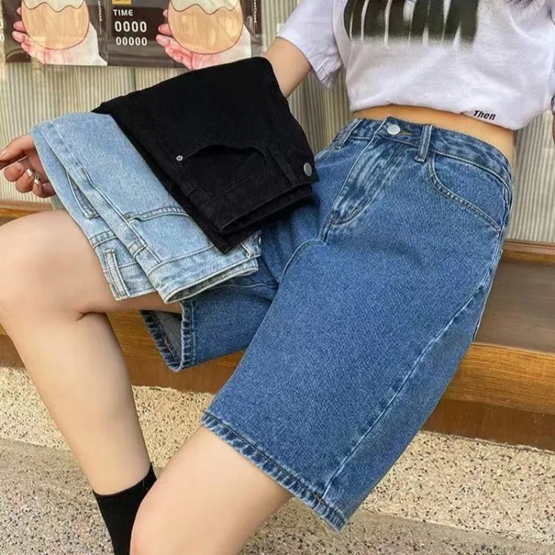 

Women's Summer Shorts High Waist Blue Denim Shorts Casual Wide Leg Jorts Korean Fashion Women Knee Length Pants Summer Clothes