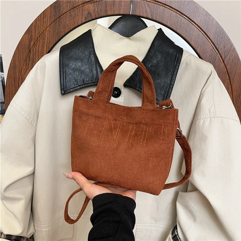 

New Retro Suede Crossbody Bag Gentlewoman Letter Simple Mini Phone Bag Comfortable and Versatile Texture Embroidery Shoulder Bag