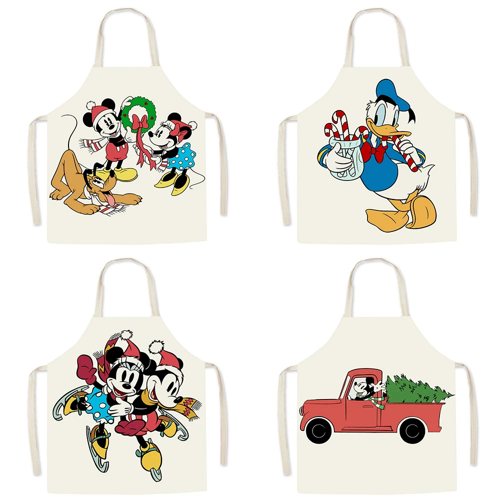 Disney Christmas Decorative Apron Mickey Donald Duck Printed Children's Bib Kitchen Restaurant Waiter Chef Apron Anti-fouling