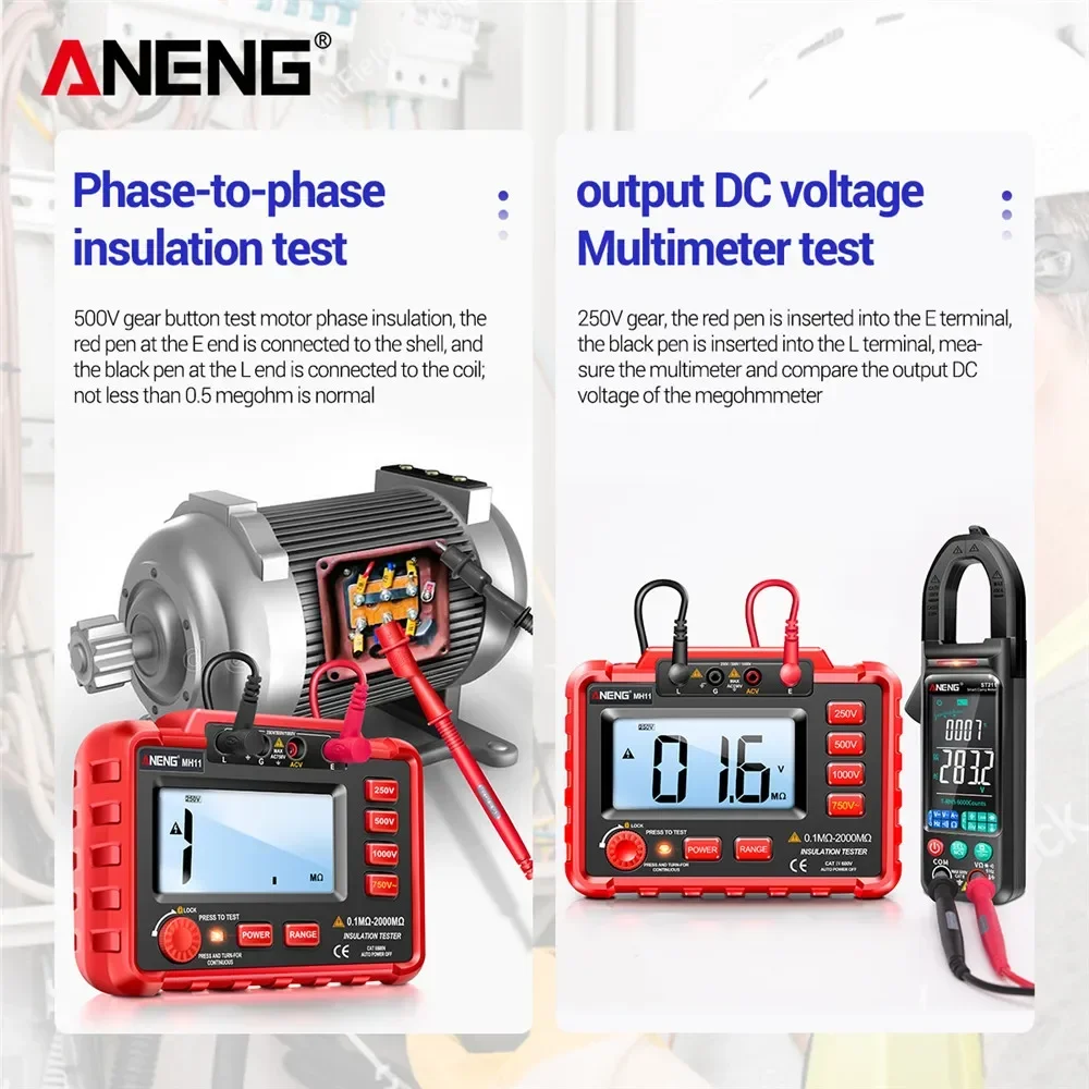 Aneng MH11 izolace odolnost  2000MΩ odolnost meterstesters ohm vysoký elektrické napětí megohmmeter ohmer měrka non-battery nástroje