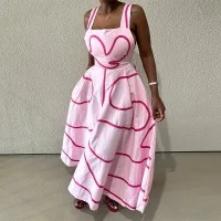 2025 mode femmes sans manches rayé imprimé grande balançoire Maxi longue débardeur plage vacances soirée robes robes Sexy robes