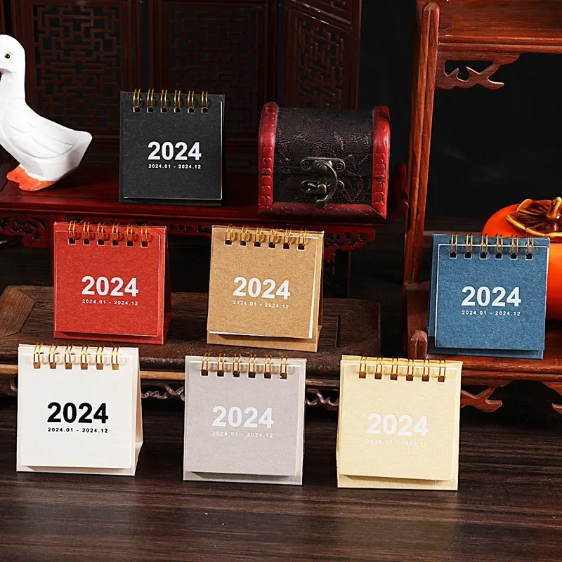 Black White Solid Color 2023 2024 Mini Desktop Paper Desk Calendar Daily Scheduler Table Planner Office Supplies Stationery