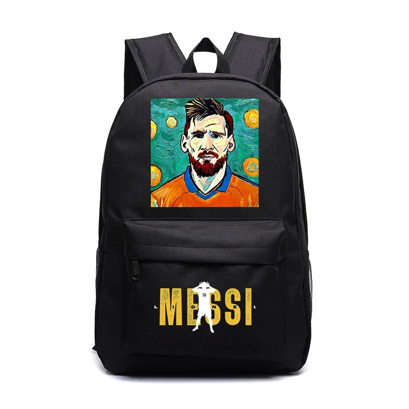 messi printed children\'s backpack youth student school bag black outdoor travel bag