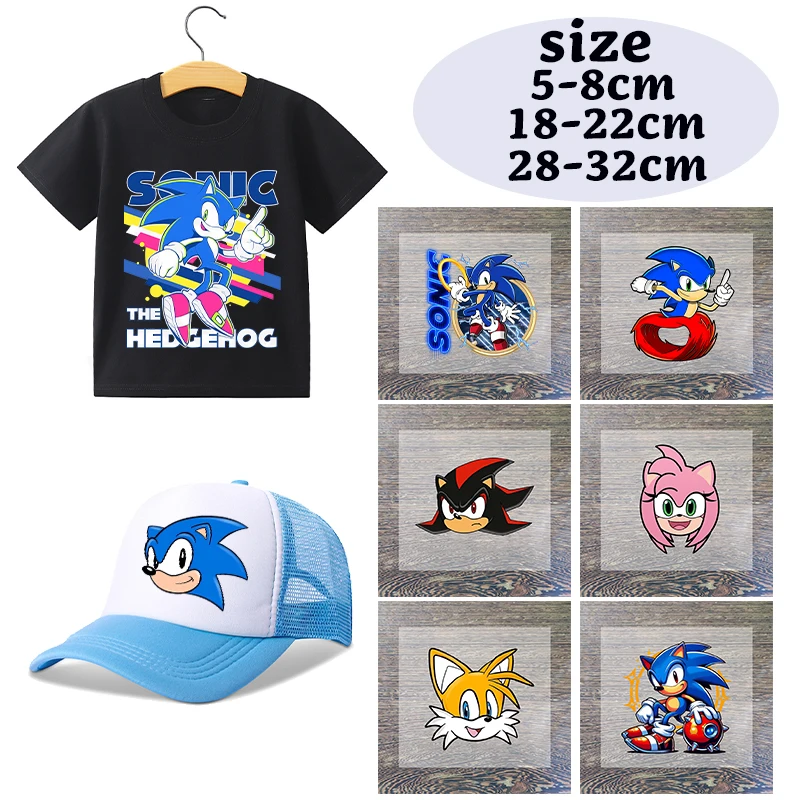 

Anime Sonics Transfer Stickers Cartoon Cute Iron on Patch Decals Clothes Sticker T-shirts Hoodie Clothing Hats DIY Applique Gift