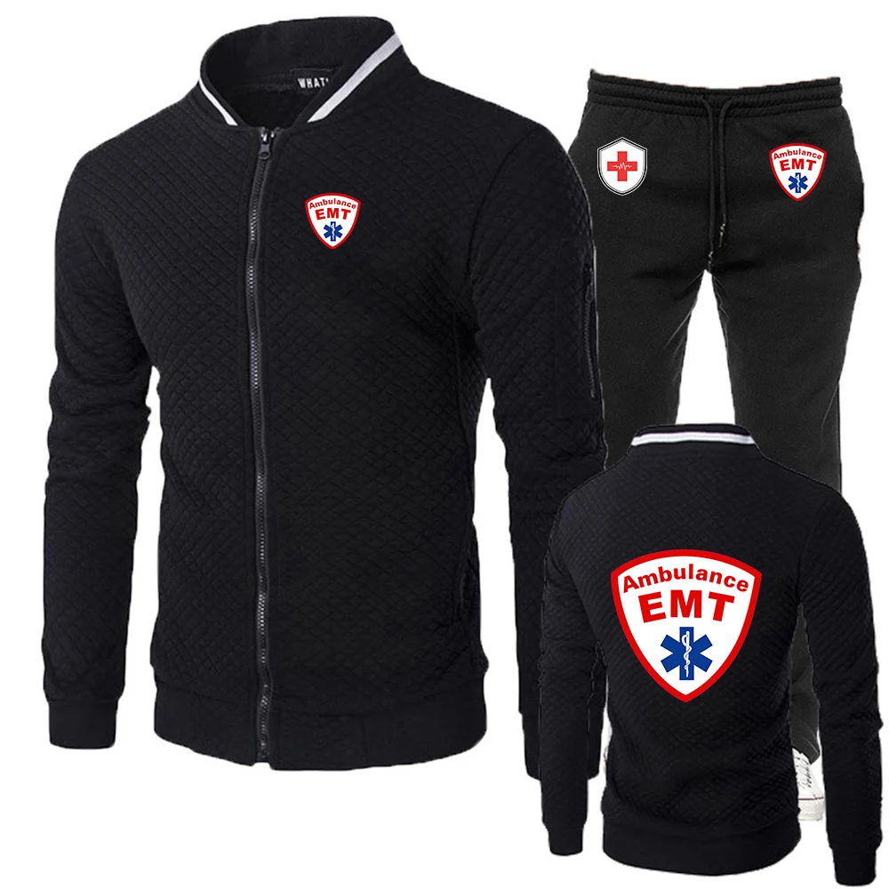 

Мужской модный костюм-двойка (худи и брюки) с принтом логотипа скорой помощи EMT, весна-осень 2026, хит продаж, приталенный крой
